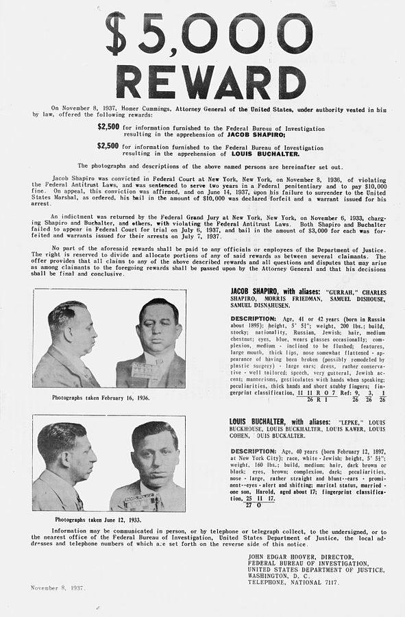 591px Jacob Shapiro Louis Buchalter 1937 11 08 wanted poster